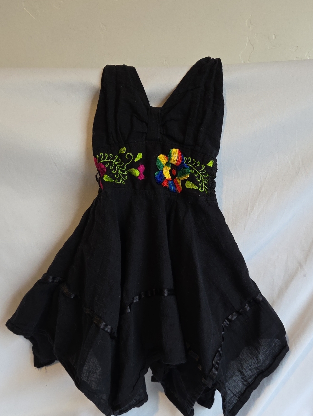 Black Embroidered Girls' Sundress - Vibrant Floral Detail